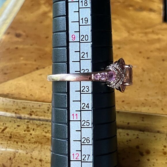 Natural Morganite Pink Sapphire Sterling Silver Ring Size 10 - Picture 8 of 9